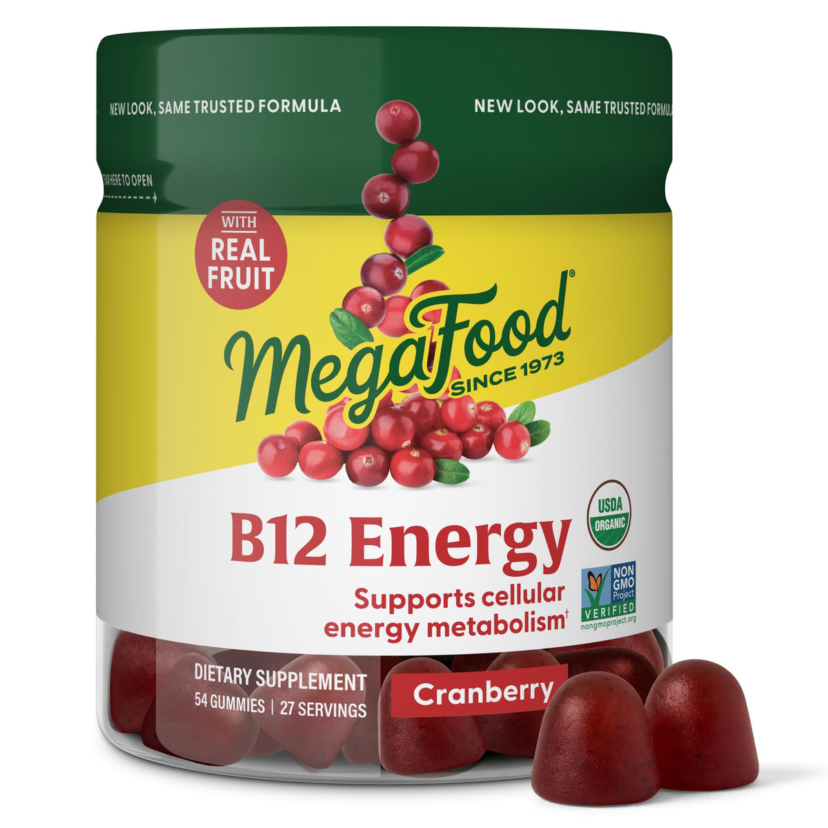 MegaFood B12 Energy Gummies cranberry bottle label