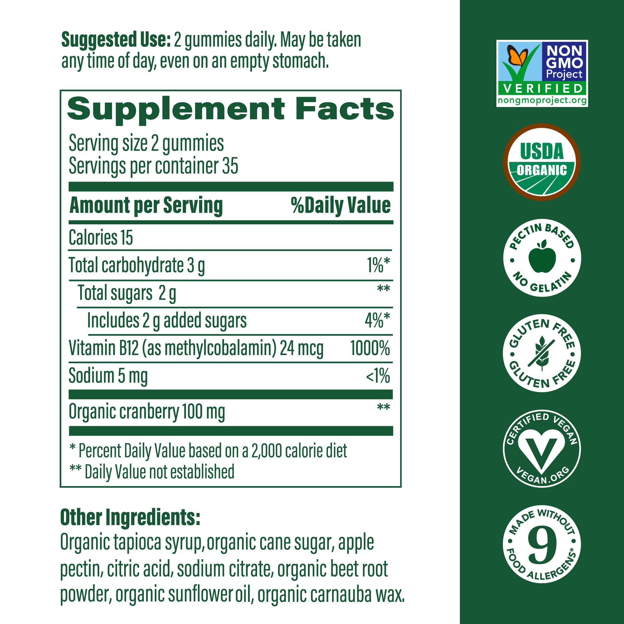 Close-up of cranberry-flavored B12 energy gummy