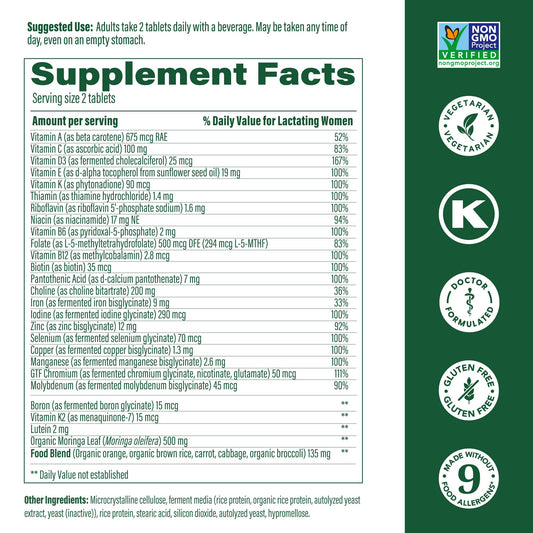 Box and bottle display of MegaFood Baby & Me 2 Postnatal Vitamins