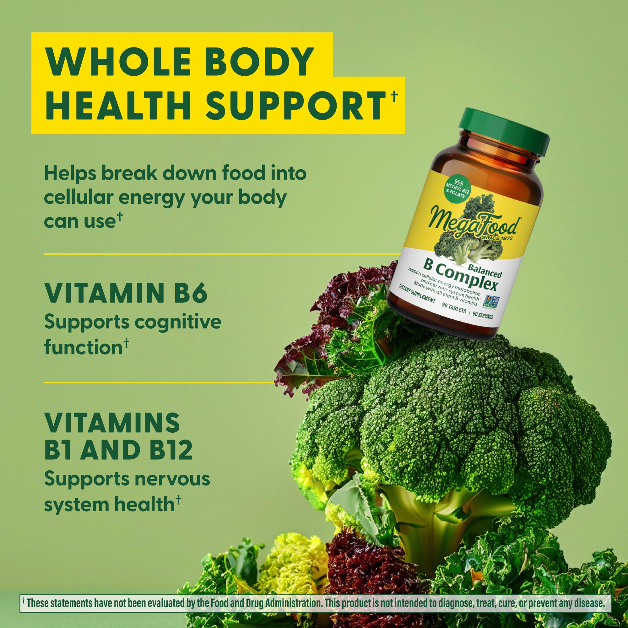 Vegan, gluten-free B Complex bottle on white background