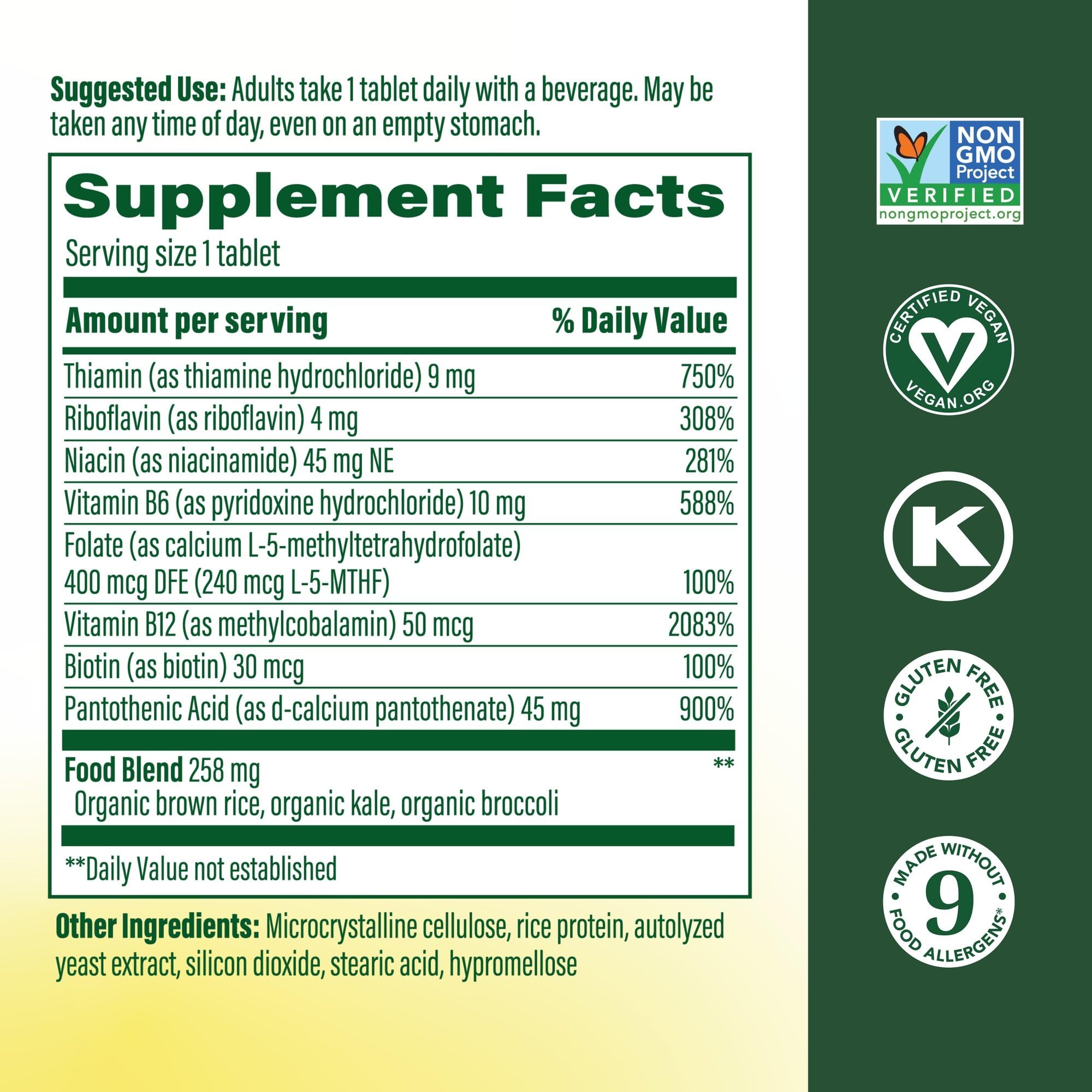 Tablet close-up of MegaFood Balanced B Complex highlighting B12 and B6