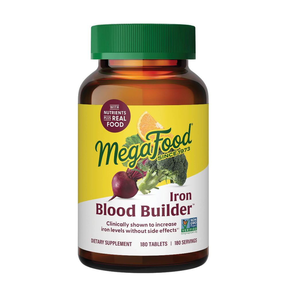 Front label of MegaFood Blood Builder bottle