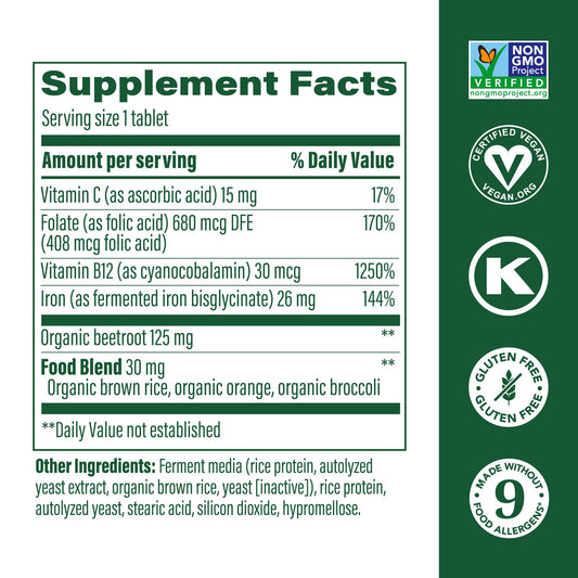 Back label view of MegaFood Blood Builder bottle
