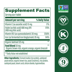 Back label view of MegaFood Blood Builder bottle