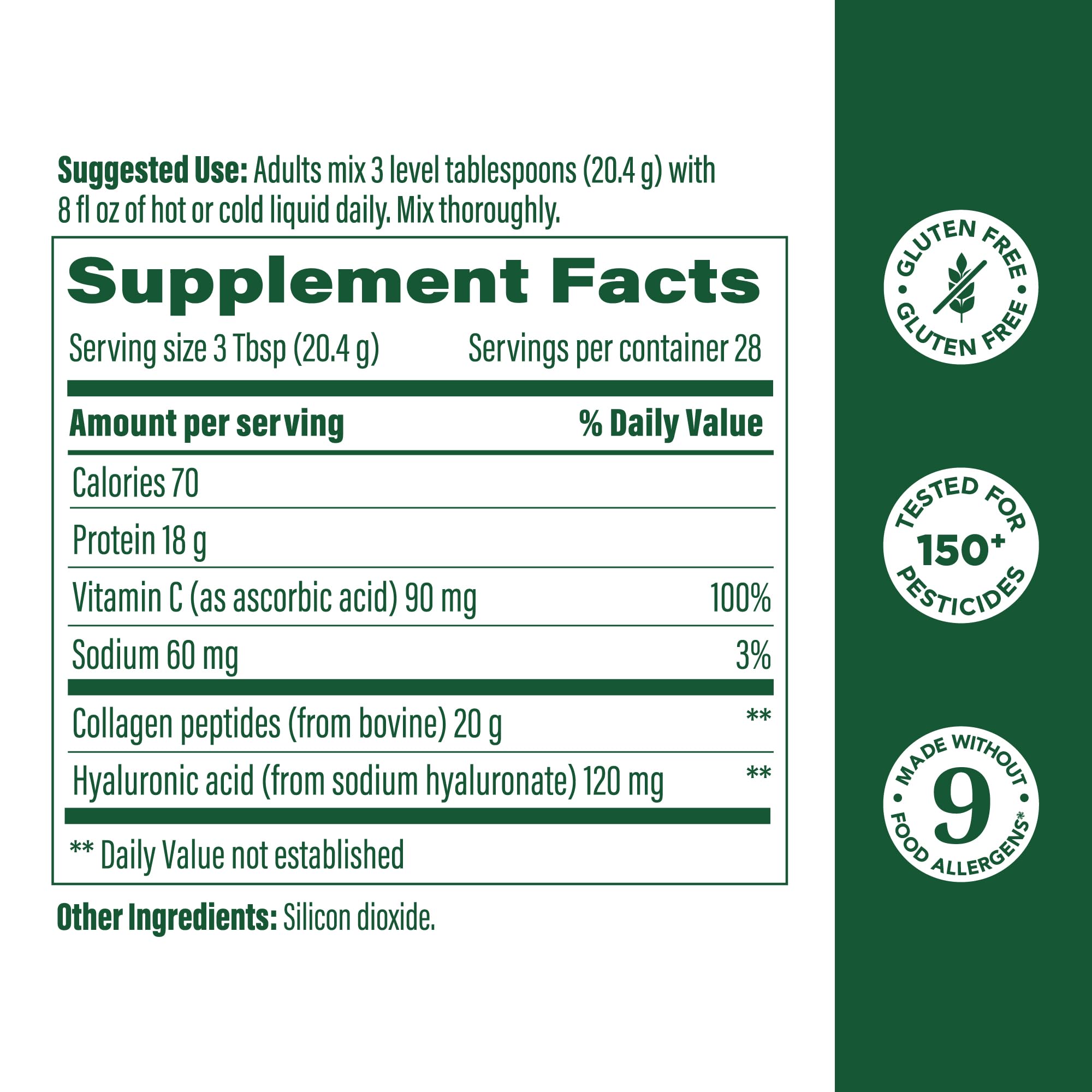 Close-up of MegaFood Collagen Powder unflavored 20oz bottle