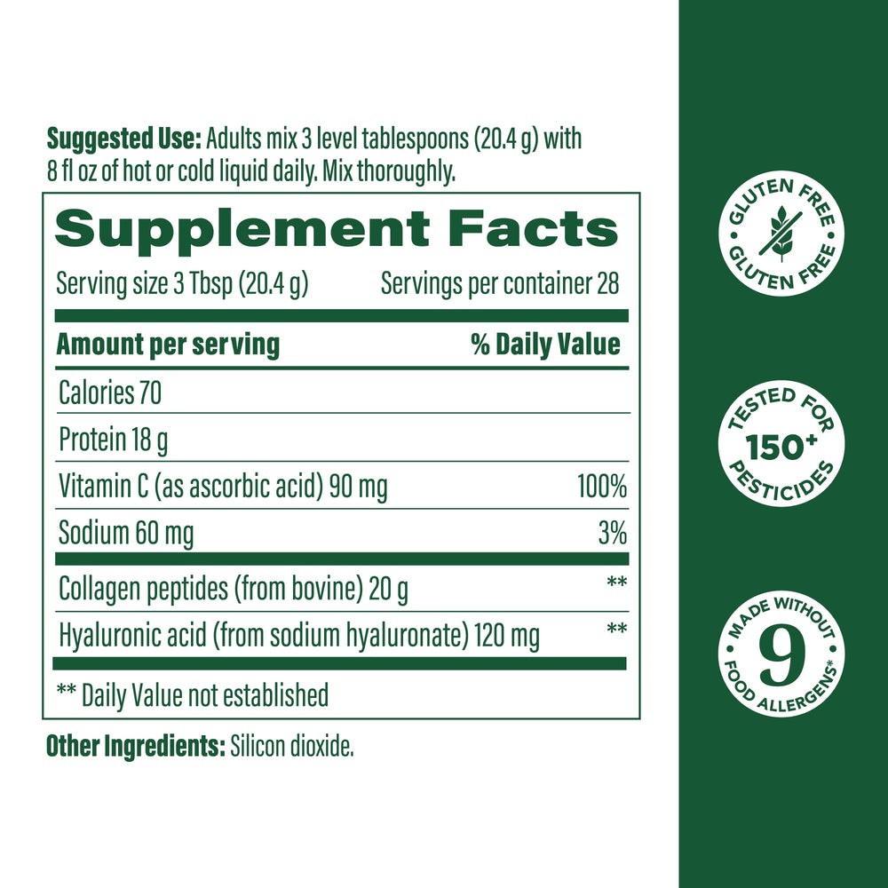 Close-up of MegaFood Collagen Powder unflavored 20oz bottle