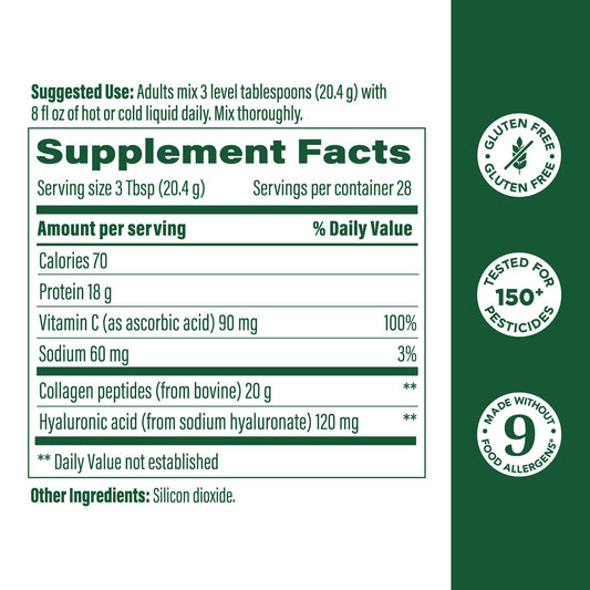 Close-up of MegaFood Collagen Powder unflavored 20oz bottle