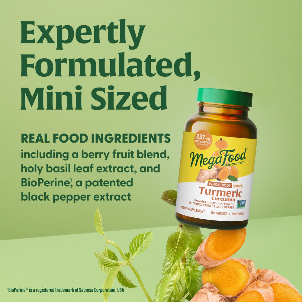 Close-up of turmeric curcumin mini tablet blend