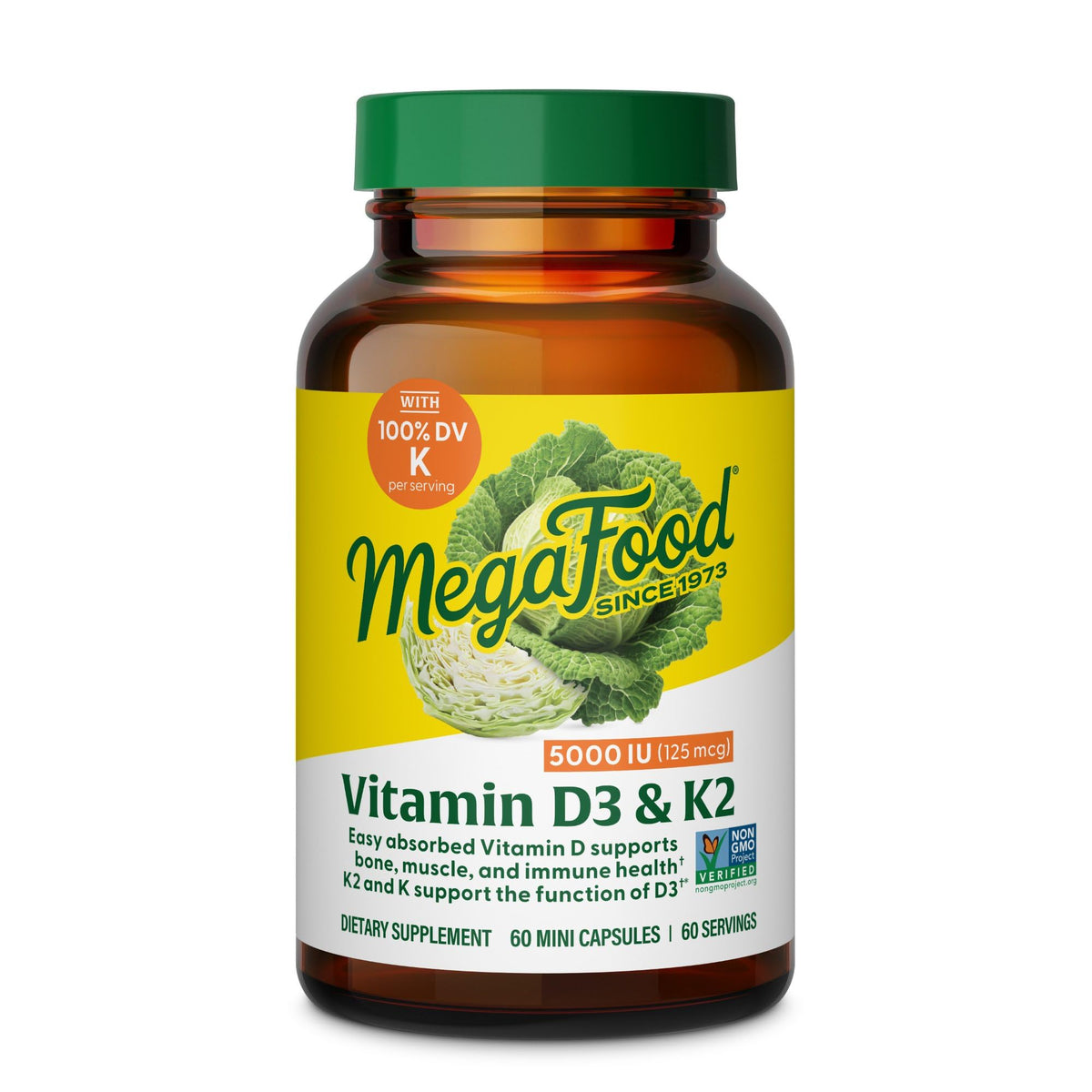 Product packaging for MegaFood Vitamin D3 5000 IU with Vitamin K2