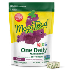 Bottle of MegaFood Kids One Daily Multivitamin Soft Chews in grape flavor
