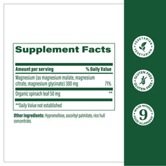 Graphic showing high absorption of magnesium glycinate, citrate, and malate