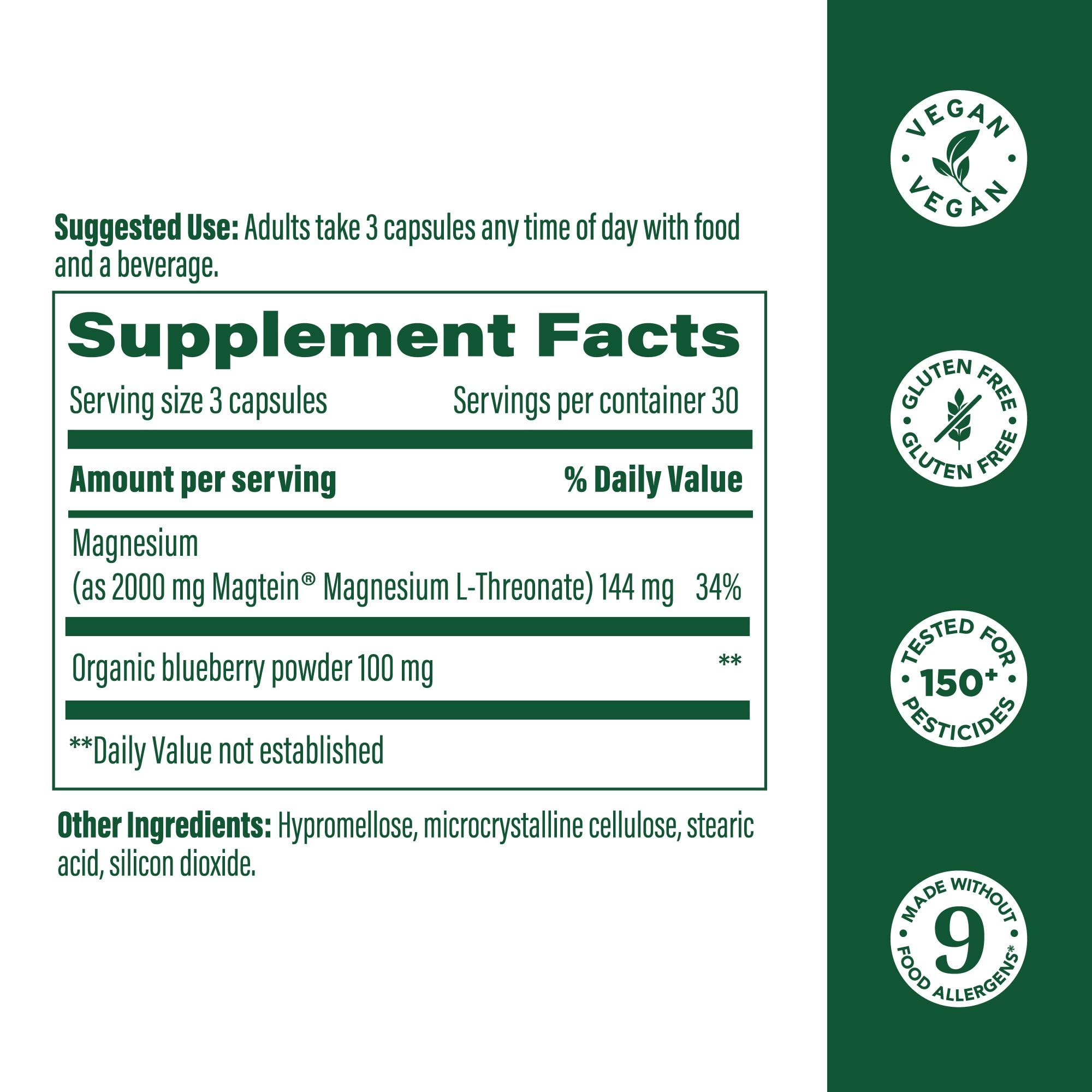 Close-up of 2000 mg per serving on Magtein label