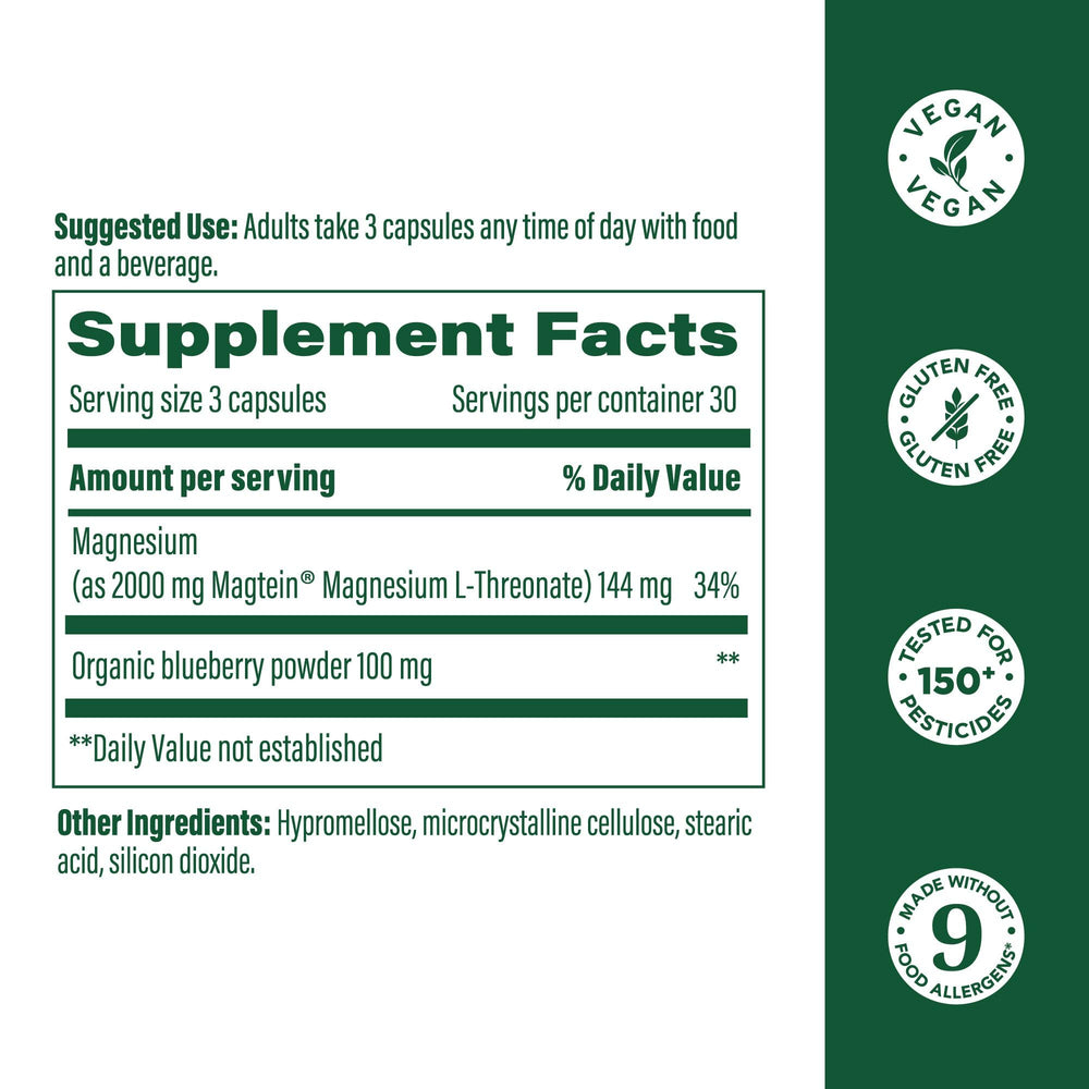 Close-up of 2000 mg per serving on Magtein label