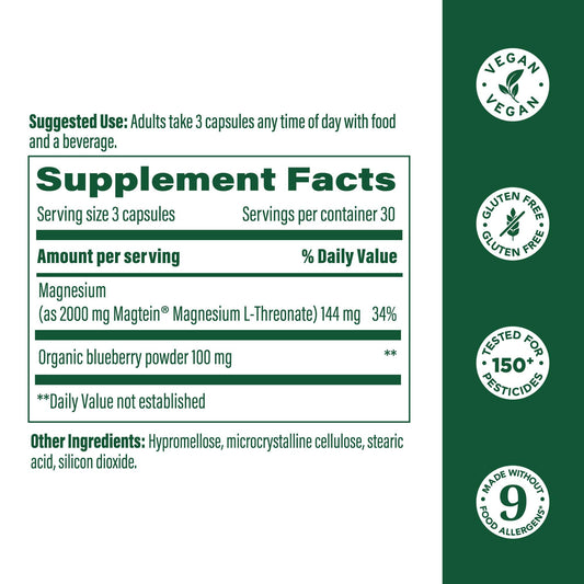 Close-up of 2000 mg per serving on Magtein label