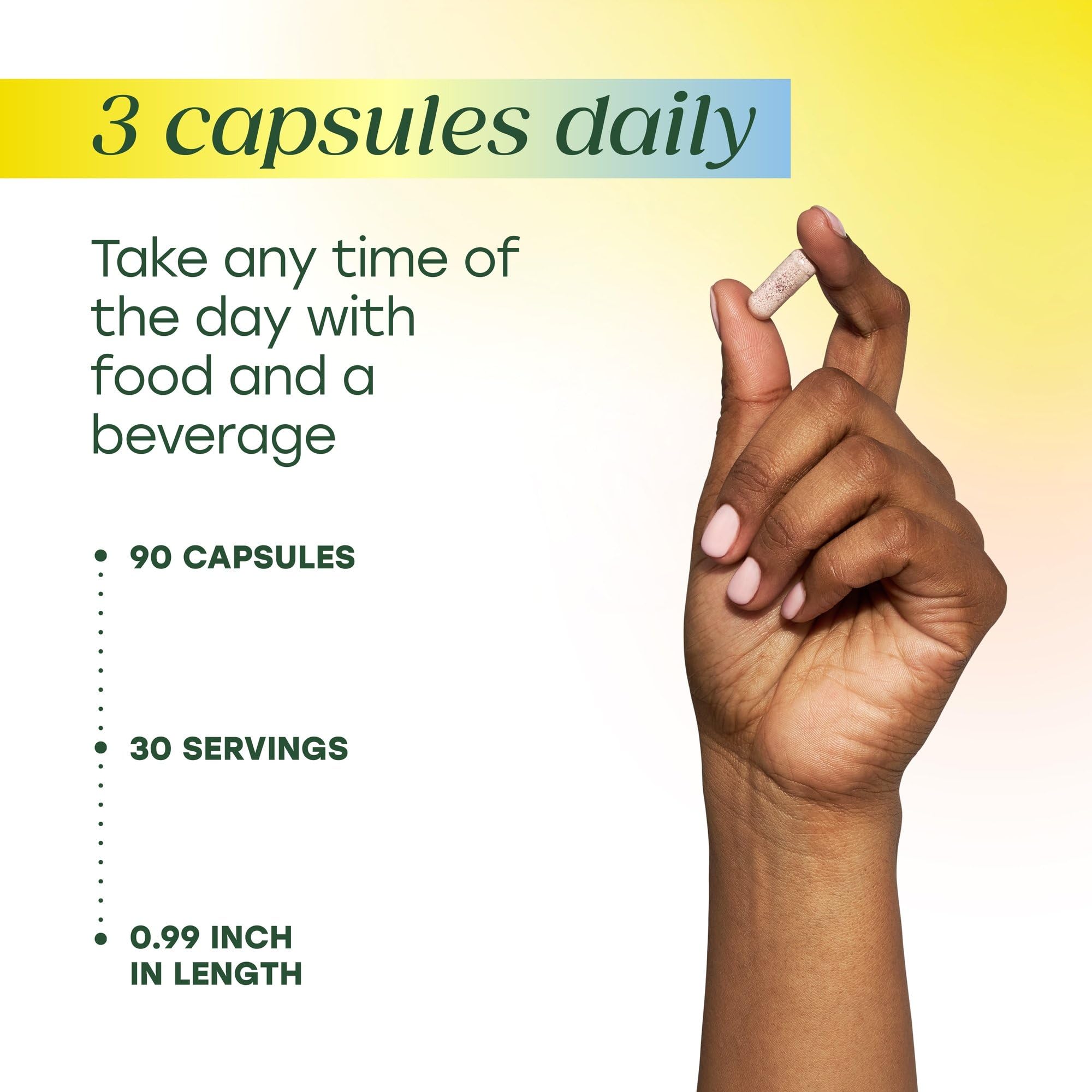 MegaFood Magtein bottle with glass illustrates convenient anytime dosing
