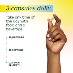 MegaFood Magtein bottle with glass illustrates convenient anytime dosing