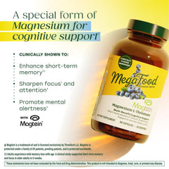 MegaFood Magtein label detail emphasizes Magtein ingredient and vegan, gluten-free formulation