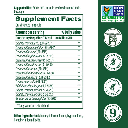 Front label showing 50 Billion CFU and 14 probiotic strains