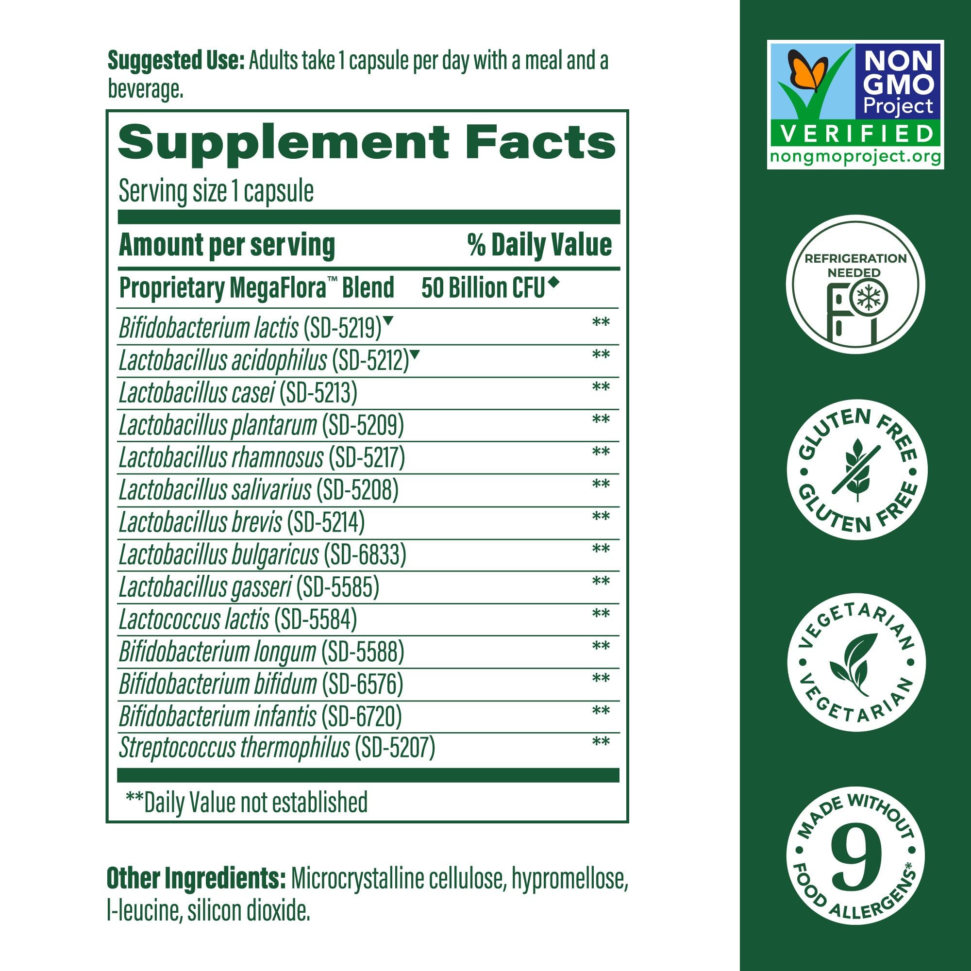 Close-up of MegaFood MegaFlora Probiotic Plus bottle (60 capsules)