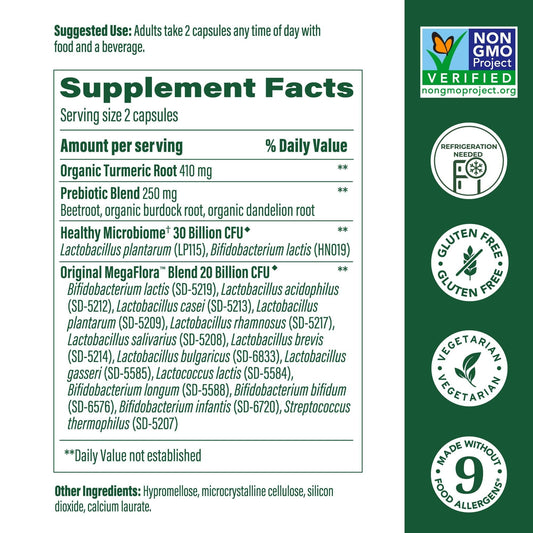 Close-up of MegaFlora label highlighting 50B CFU