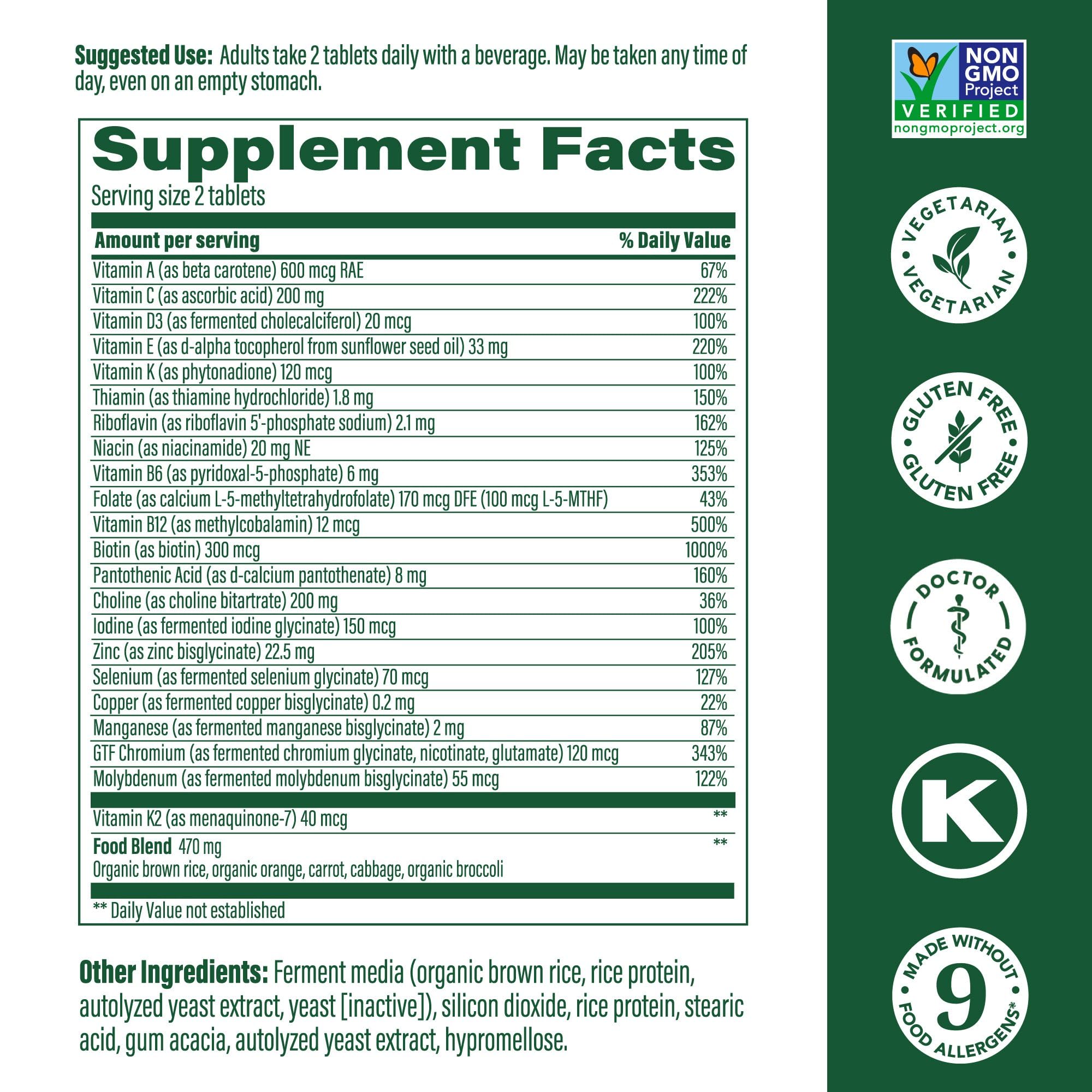 Back label showing supplement facts and ingredients