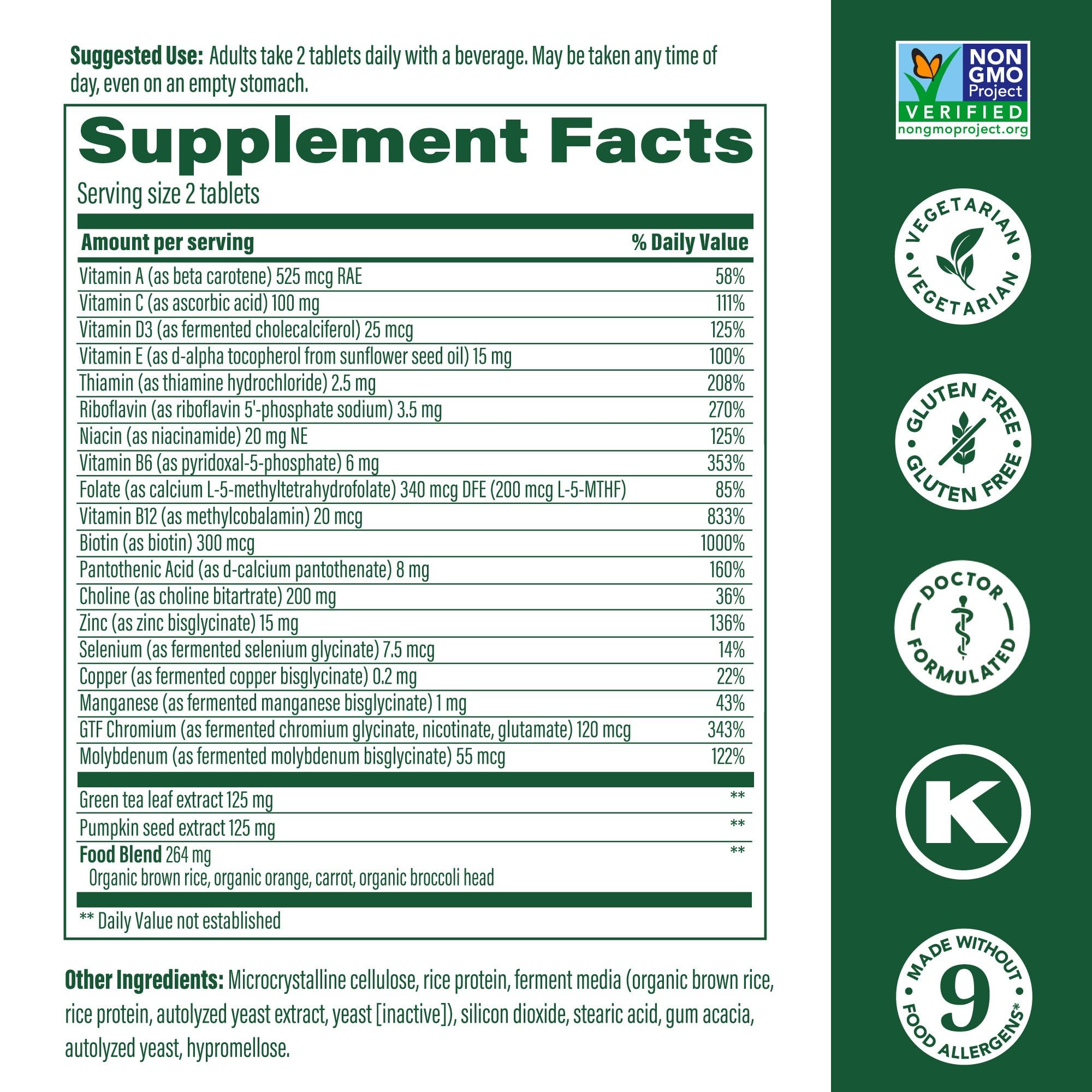 Close-up of MegaFood multivitamin bottle label showing 60 servings