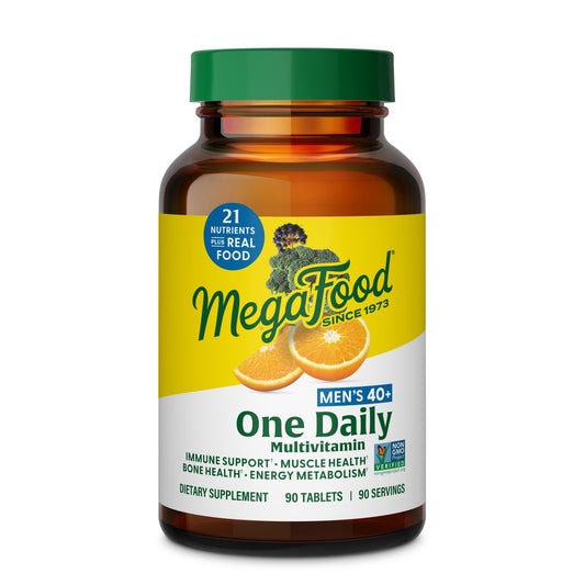 MegaFood Men's 40+ One Daily Multivitamin bottle with 90 vegetarian tabs