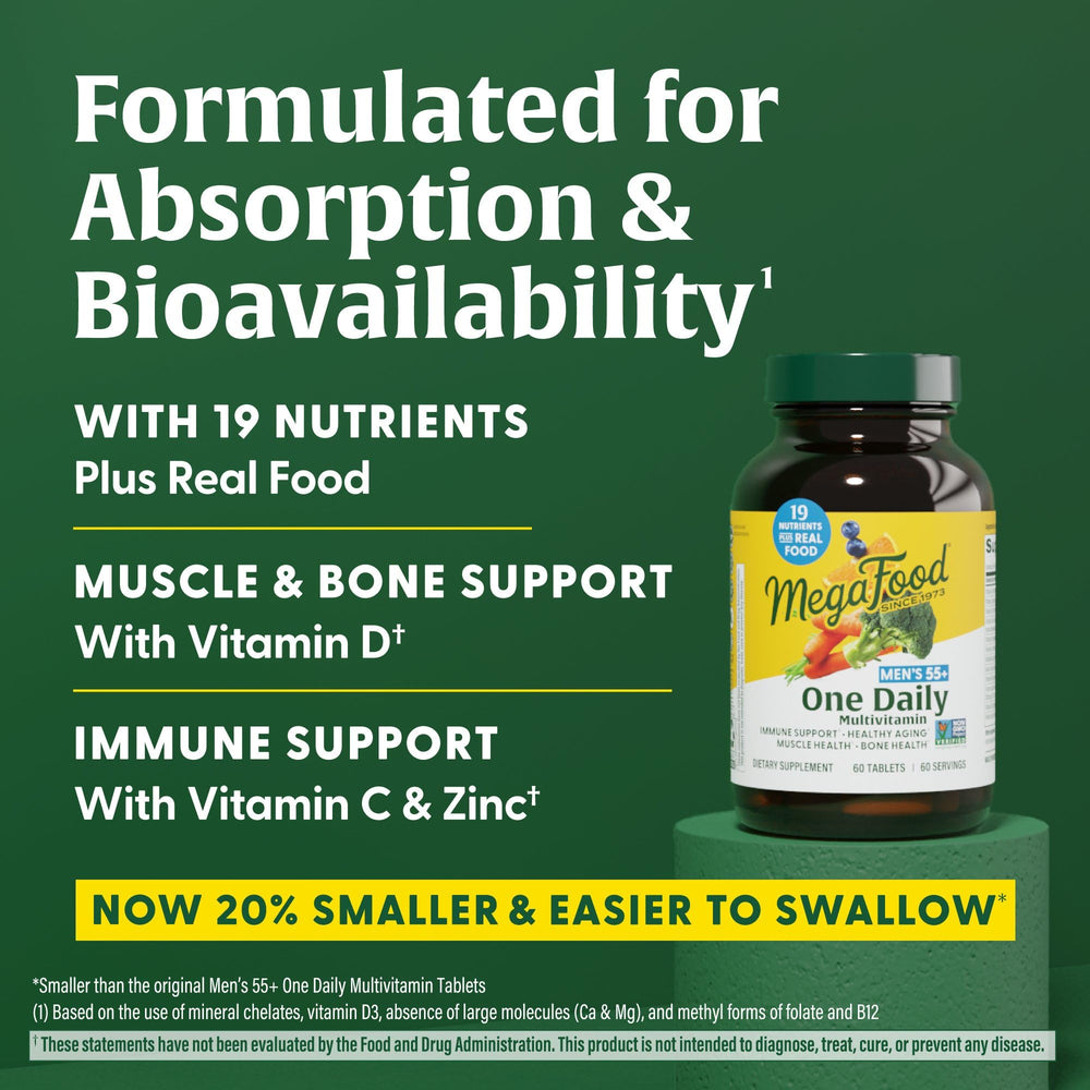 Real Food ingredients used in MegaFood multivitamin: oranges, broccoli, carrots
