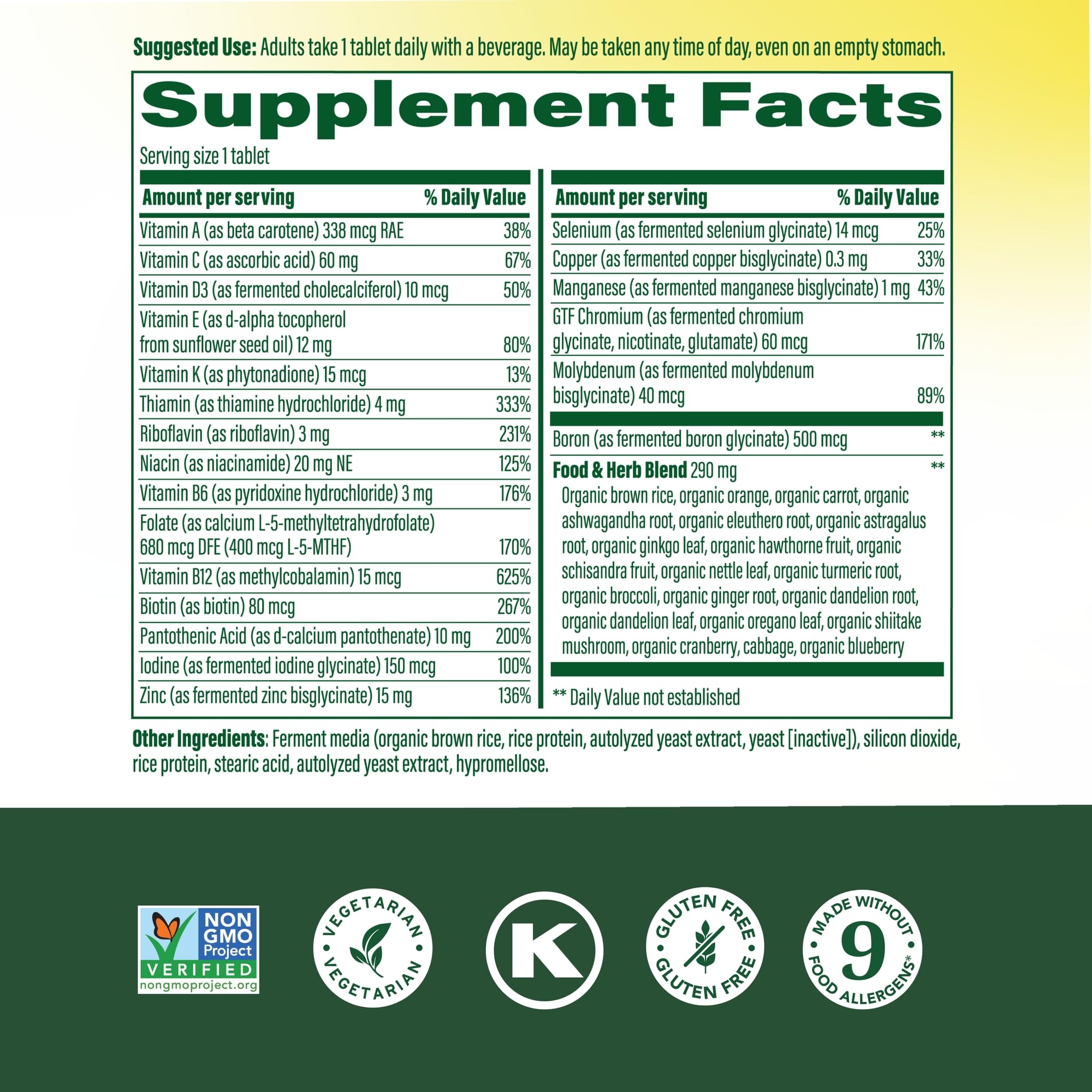 MegaFood Multivitamin Men 40+ bottle back shows nutrient list and absorbed forms