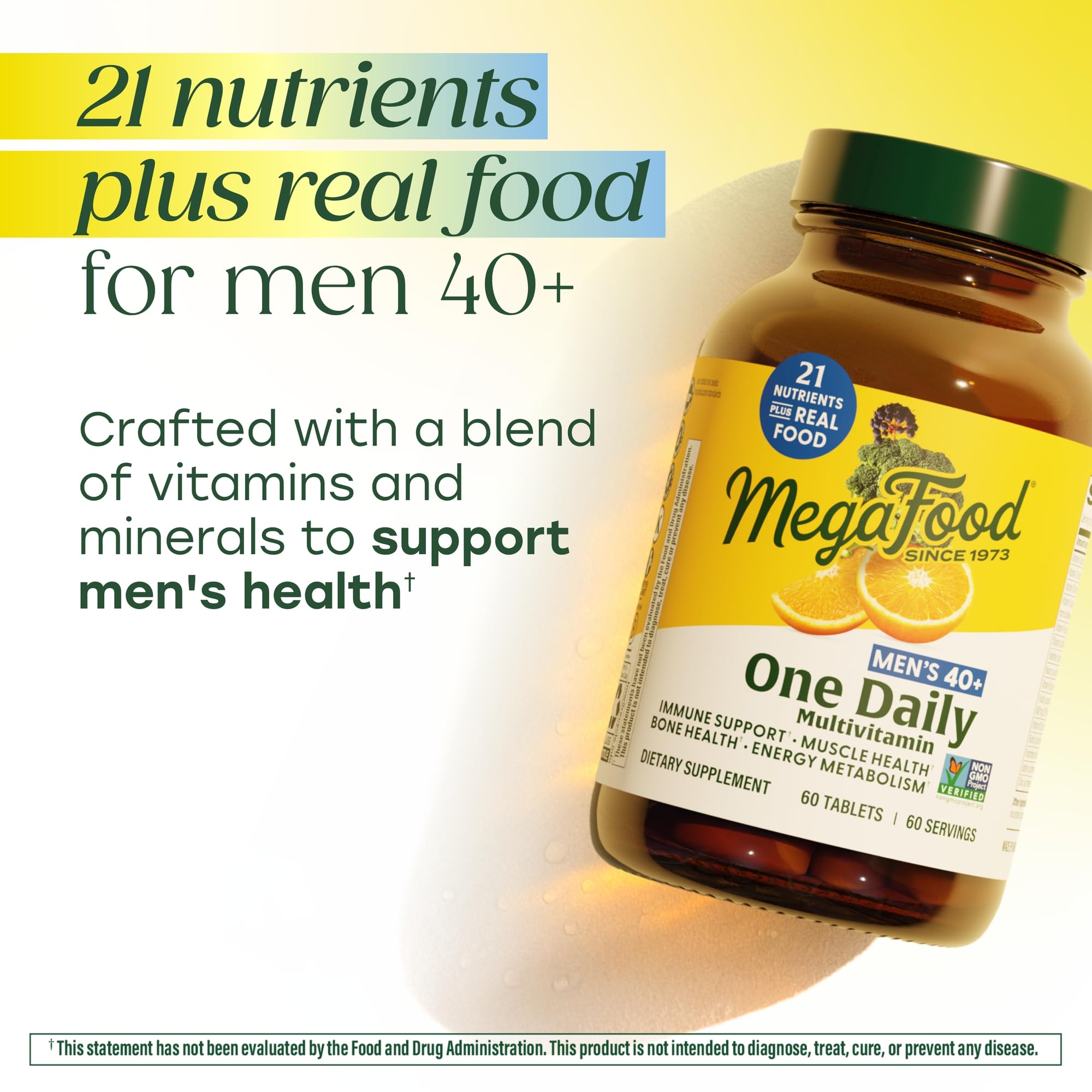 MegaFood Multivitamin Men 40+ real food ingredients like orange and broccoli