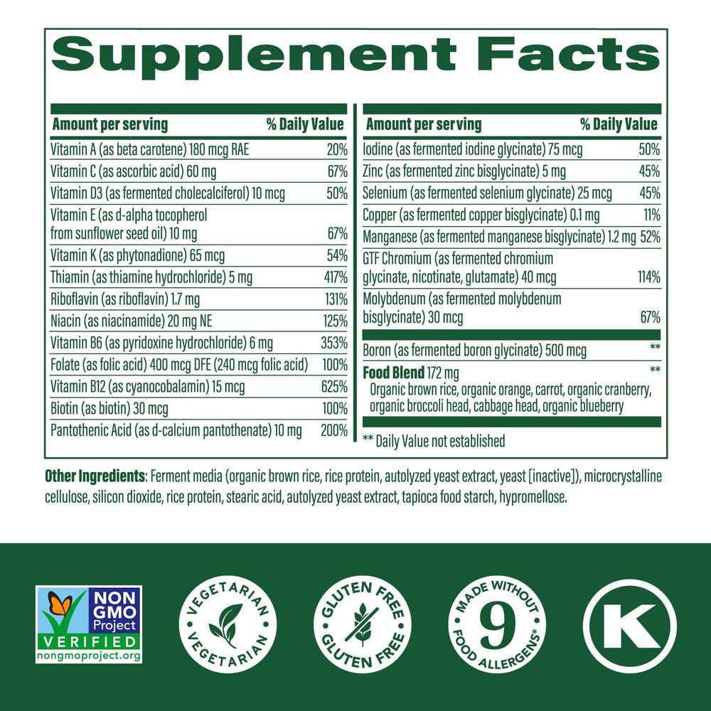 Close-up of MegaFood tablet showing a simple one-per-day dose.