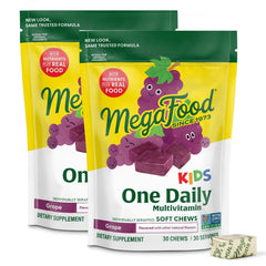 MegaFood One Daily Kids Multivitamin Soft Chews grape flavor bottle and packaging
