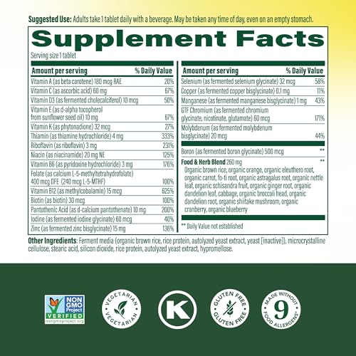 MegaFood One Daily Men's Multivitamin tablet close-up, rich in B vitamins for metabolism support.