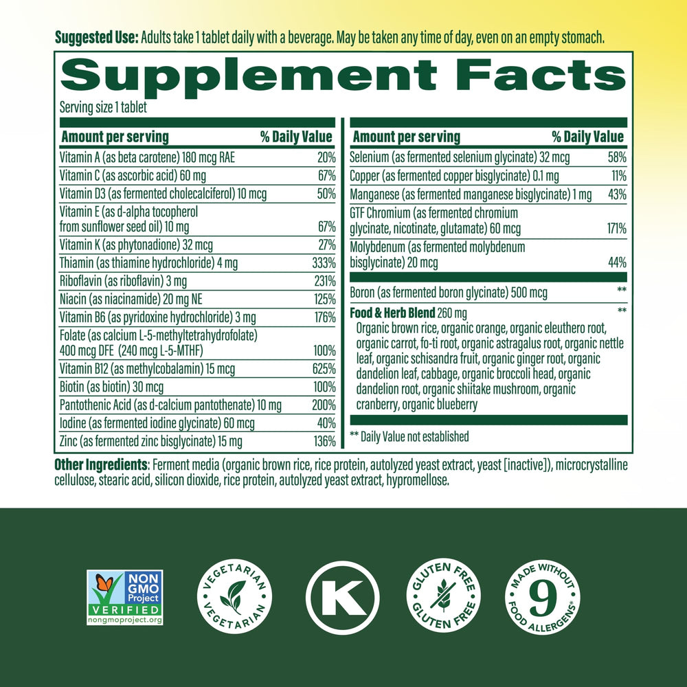 Close-up of MegaFood multivitamin tablets, easy daily dose.