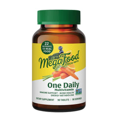 MegaFood One Daily bottle front showing real food ingredients for daily wellness.