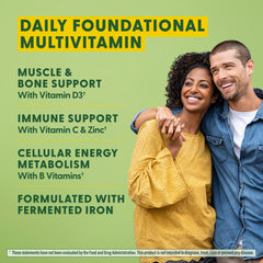 MegaFood One Daily bottle side with supplement details and benefits.