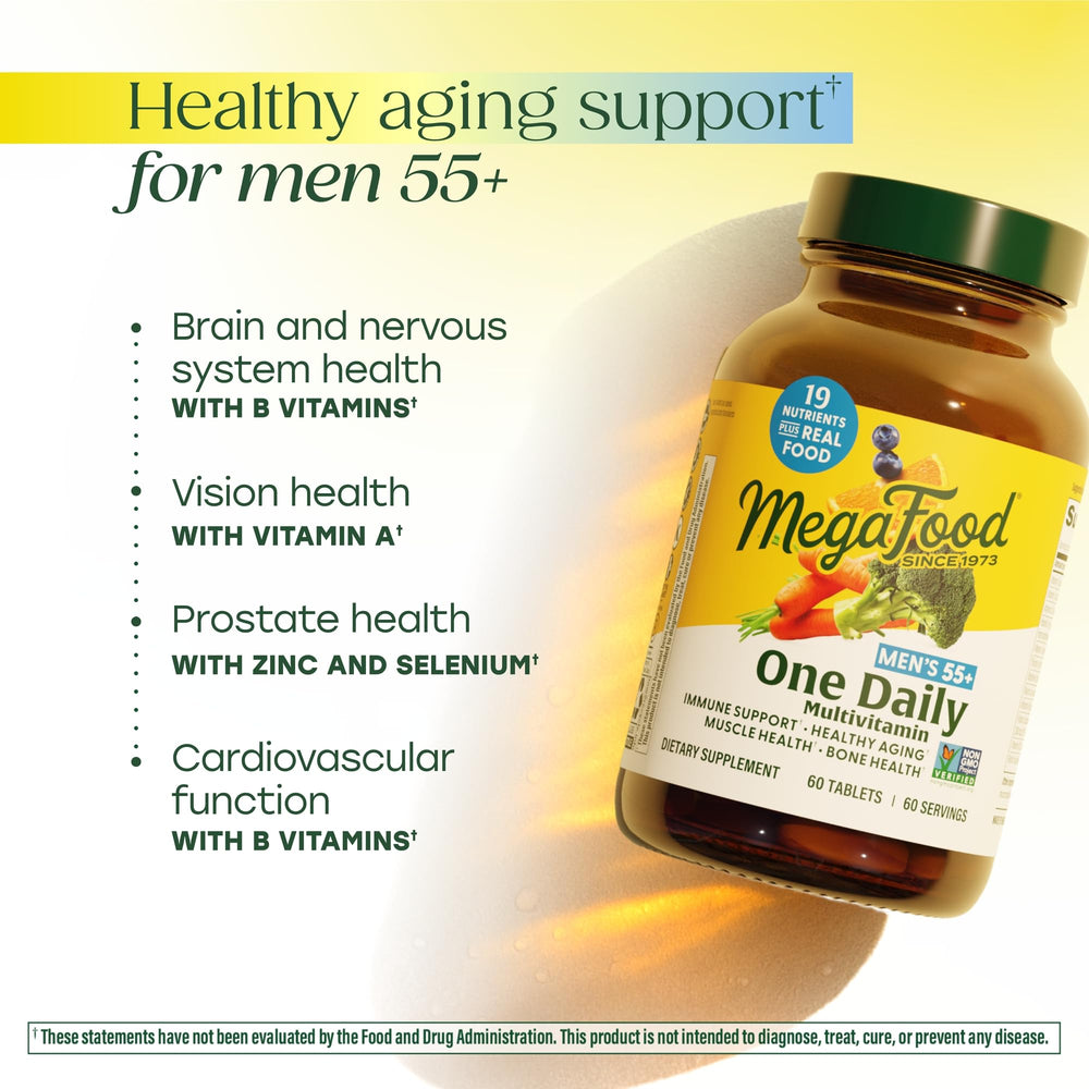 MegaFood real-food ingredients like orange, broccoli, carrot support wholesome nutrition.
