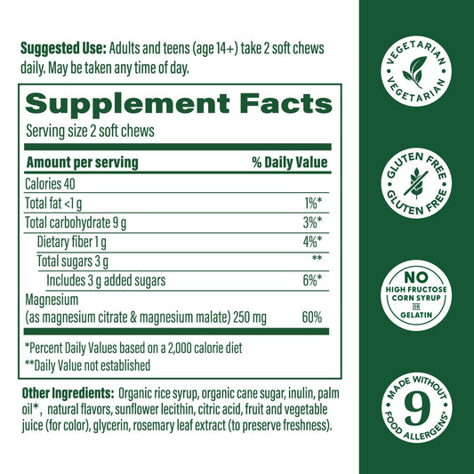 Front packaging of MegaFood Relax + Calm Magnesium Grape Soft Chews