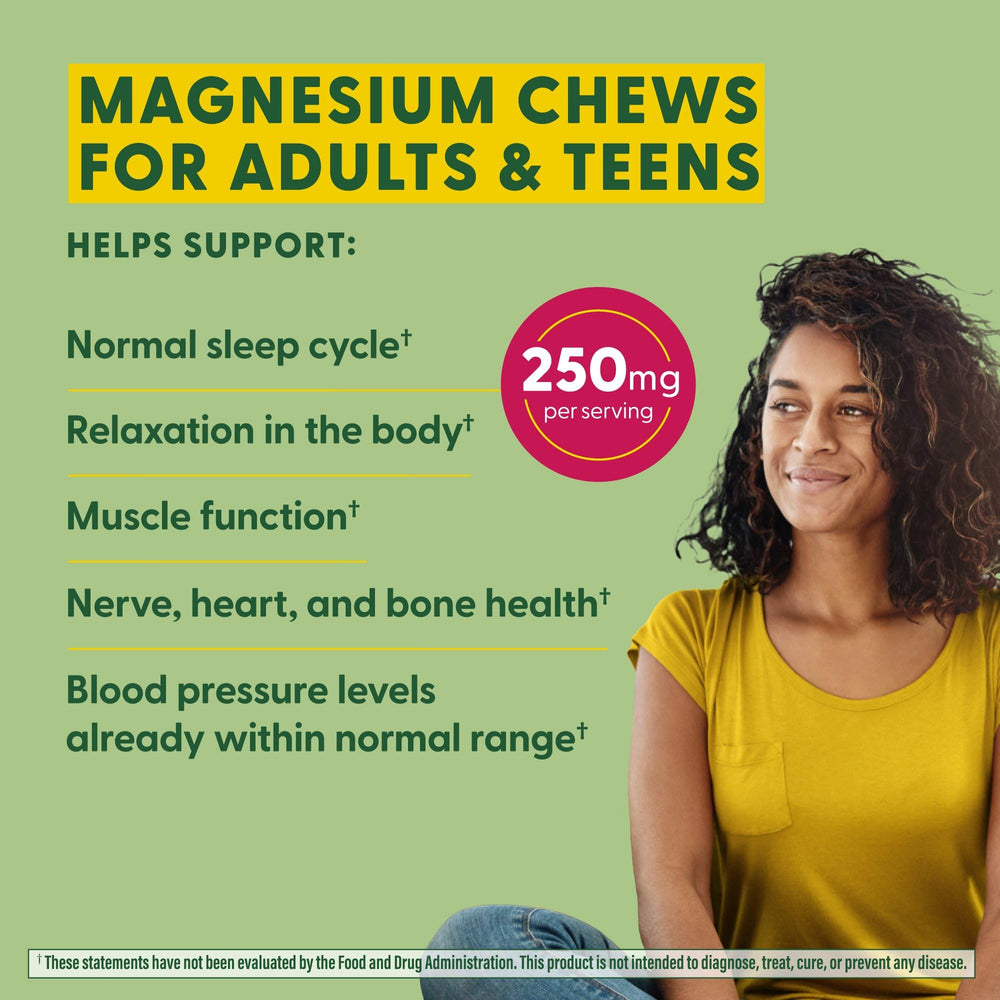 Nutrition facts panel for MegaFood Relax + Calm Magnesium Soft Chews