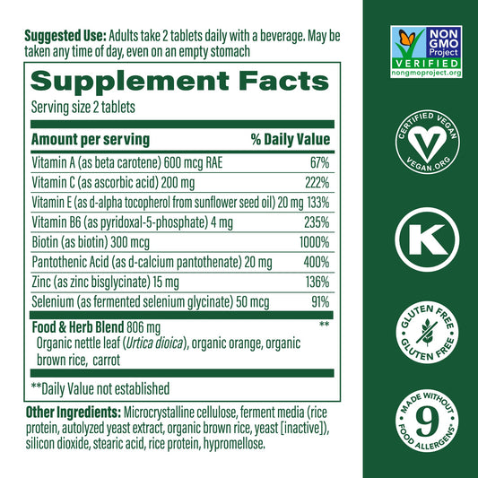 Allergen-free label and vegan certification on MegaFood package