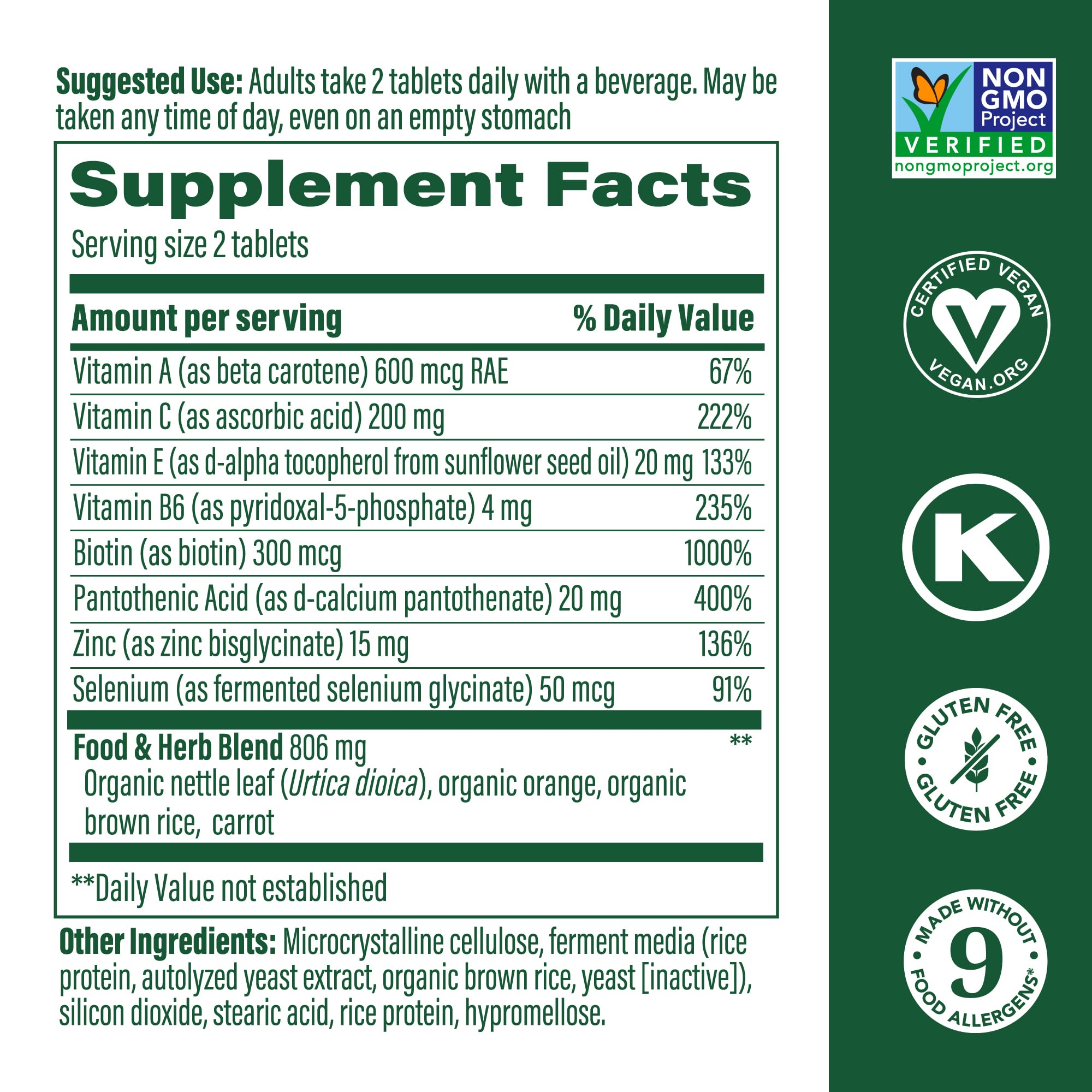 Bottle of MegaFood Skin, Nails & Hair 2 vitamins