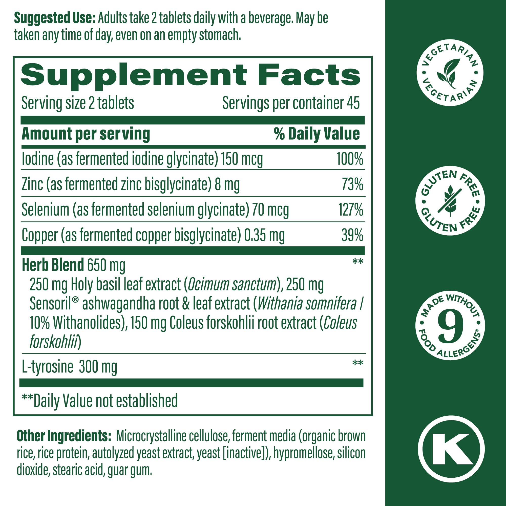 MegaFood Thyroid Strength label close-up noting vegetarian formula.