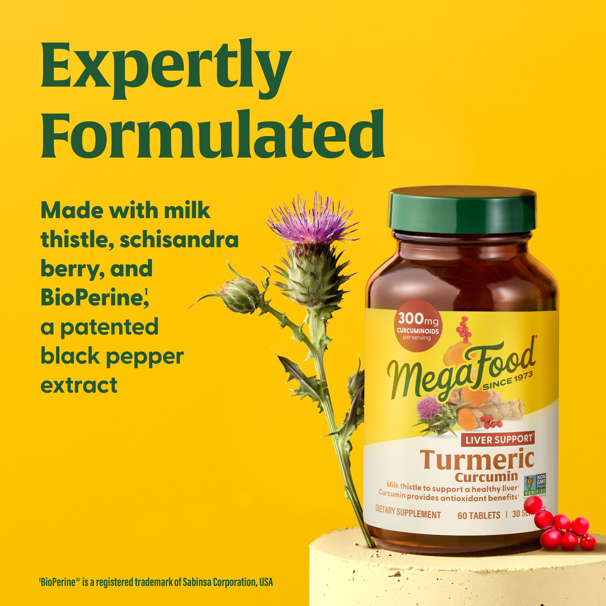 Label showing 300 mg curcuminoids per serving