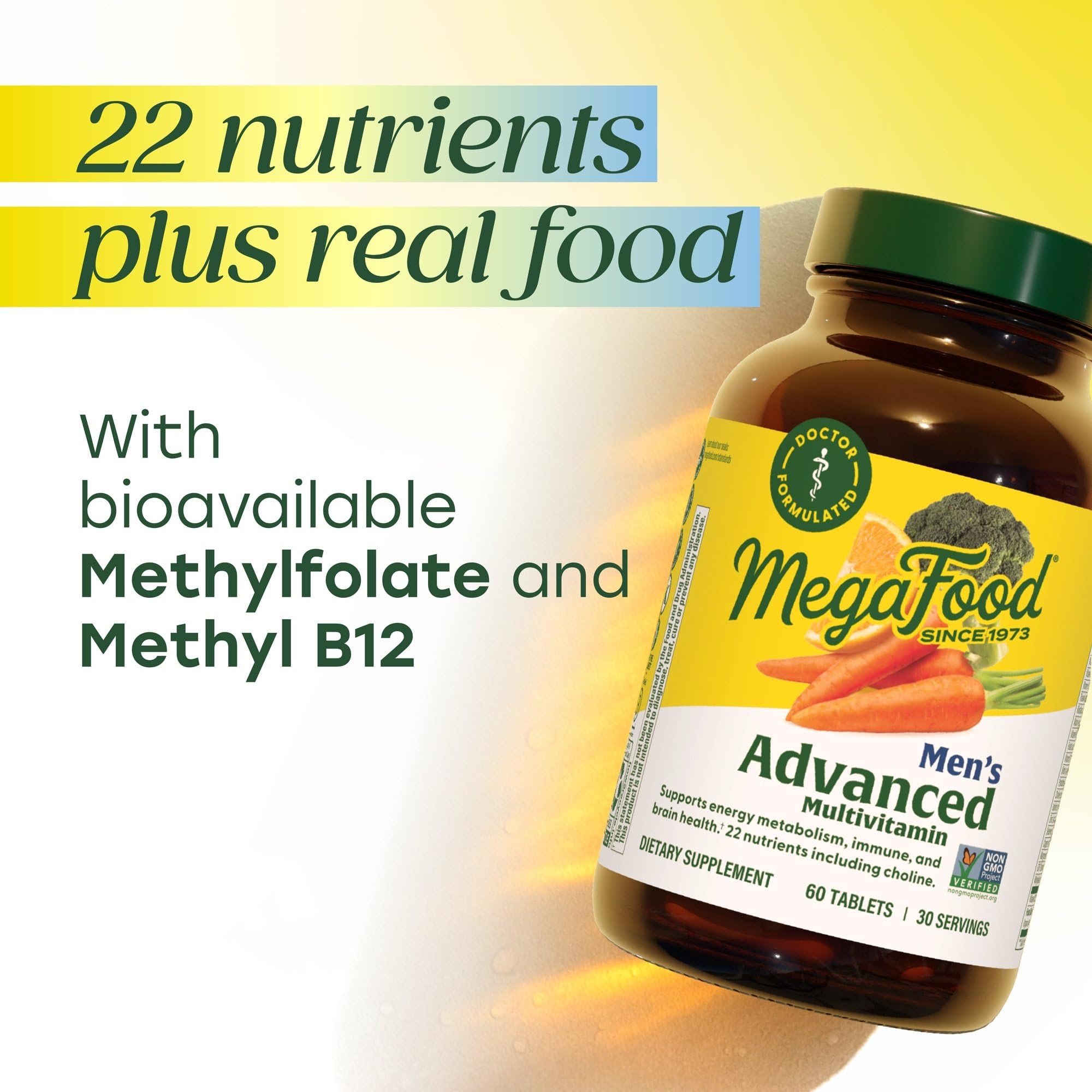 MegaFood two-tablet daily dosage emphasizing a simple, consistent routine.