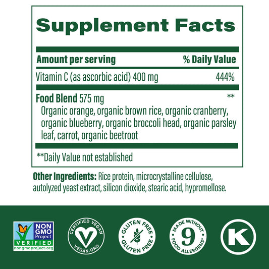 Graphic illustrating 400 mg Vitamin C per serving