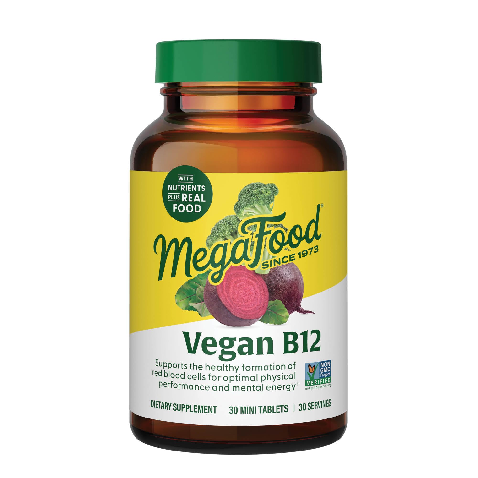 MegaFood vegan B12 bottle with B6 and folic acid – front view