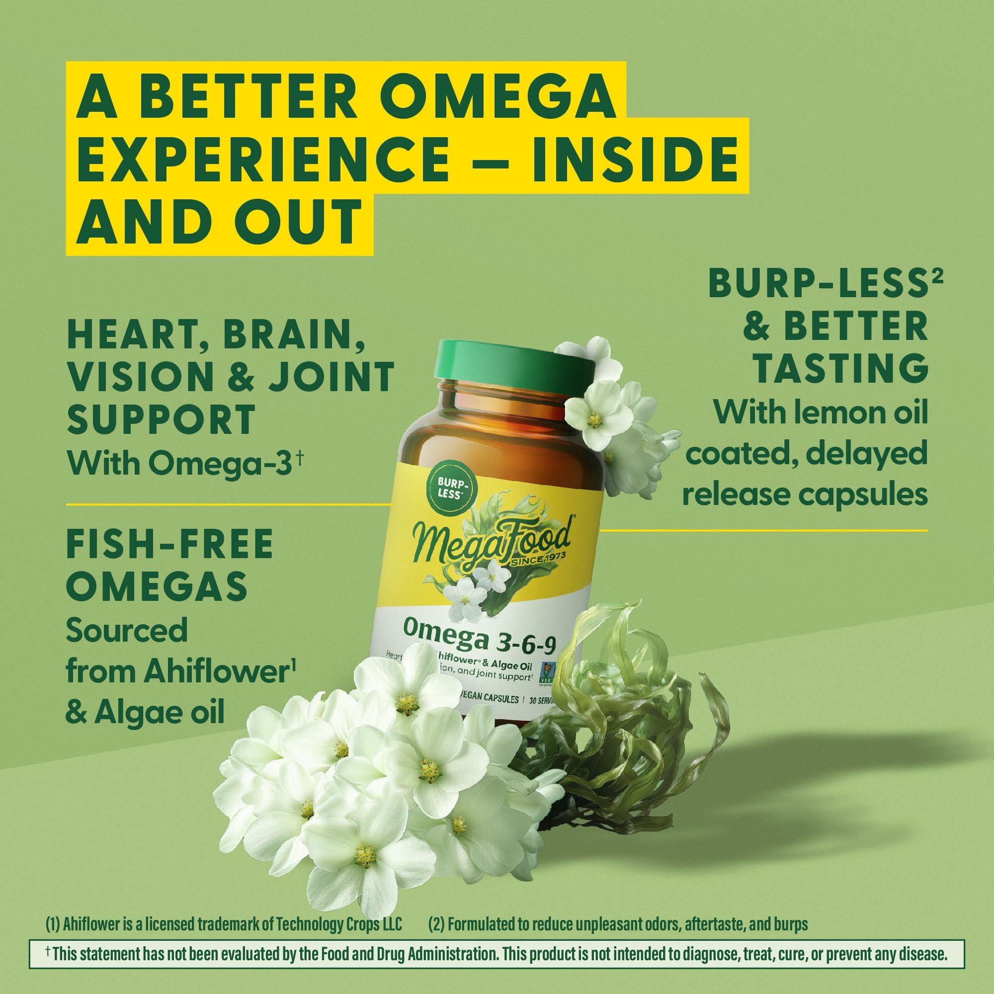 Ahiflower and algae oil blend ingredients for plant-based omega-3