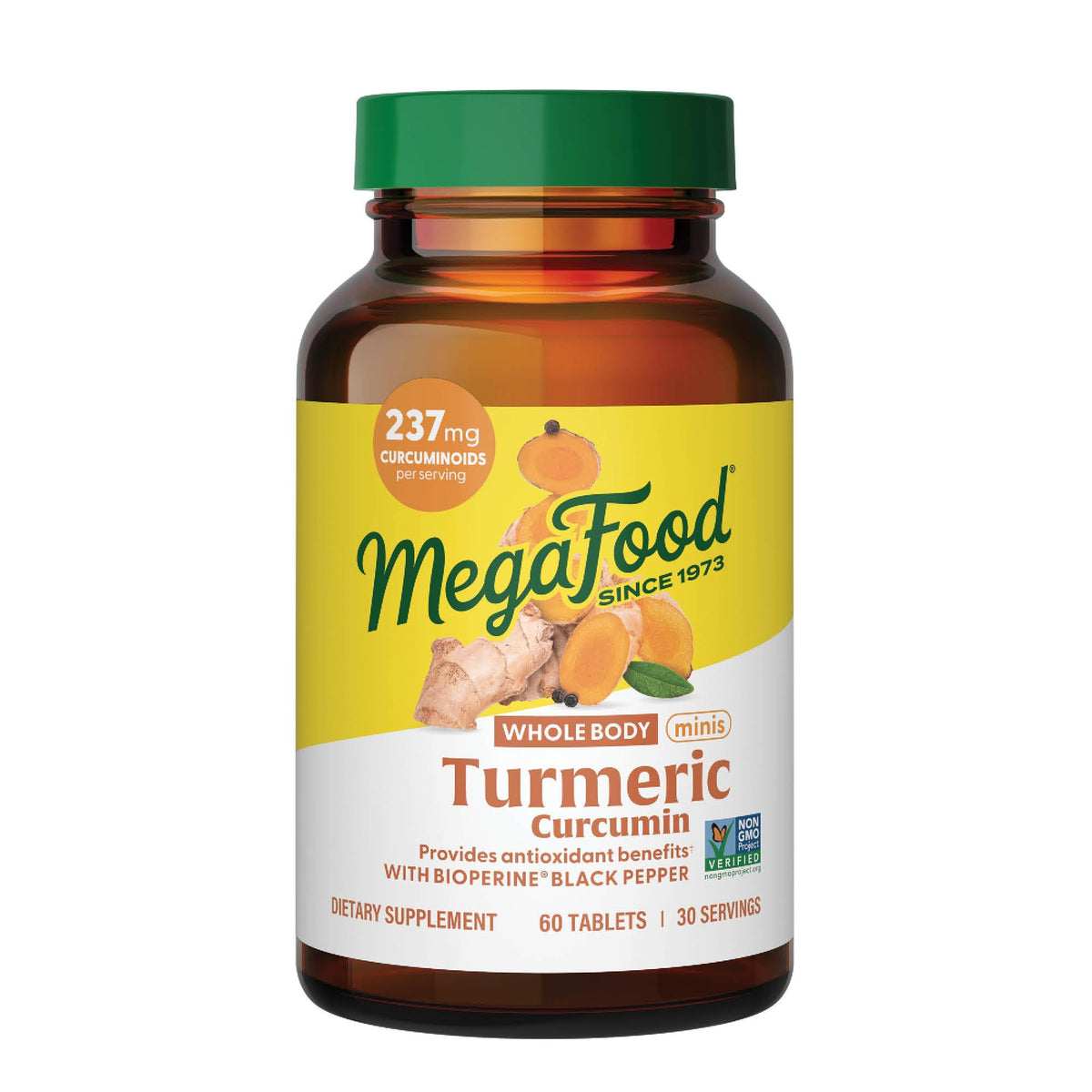 MegaFood Whole Body Minis Turmeric Curcumin bottle with 60 mini tablets