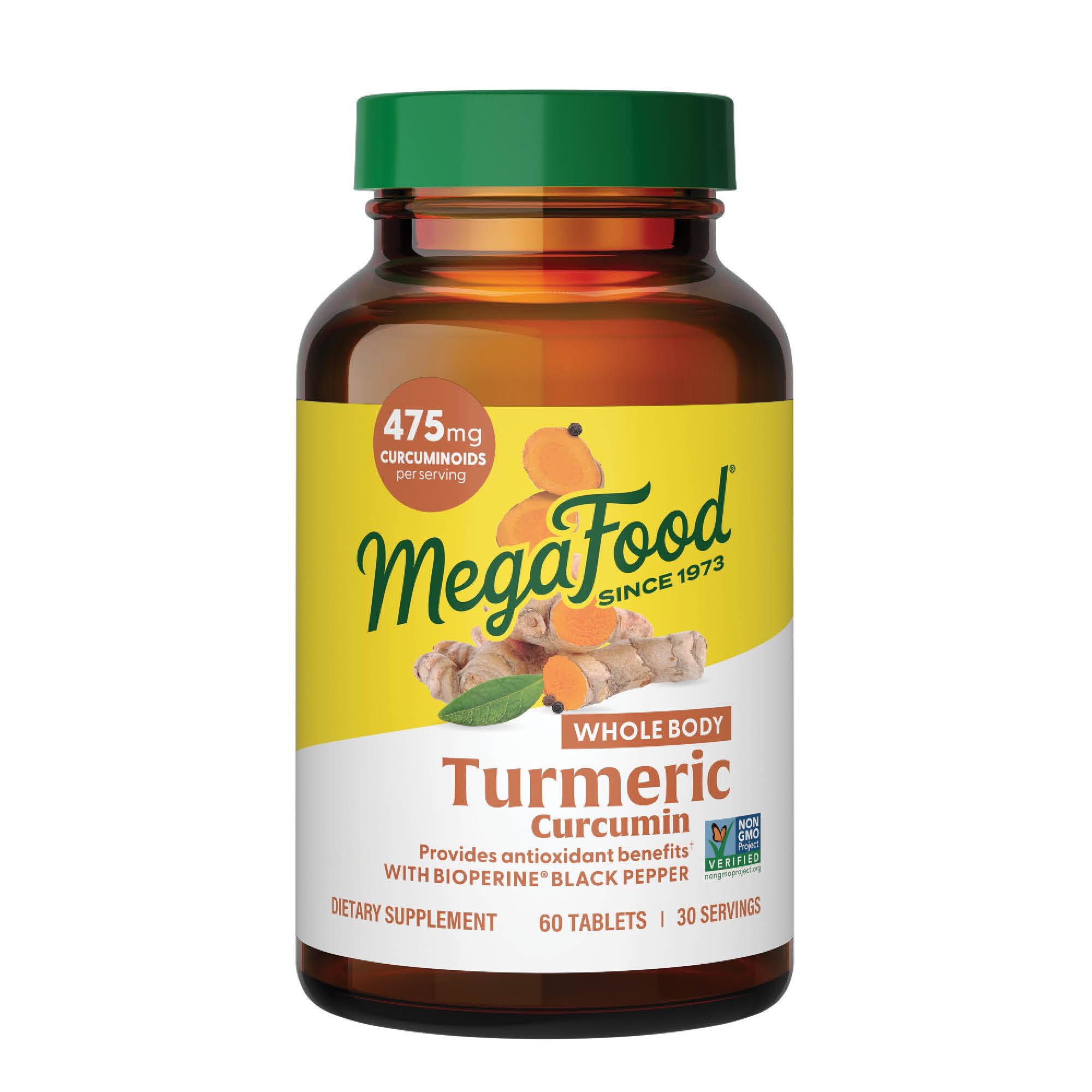 MegaFood Whole Body Turmeric Curcumin Supplement bottle label