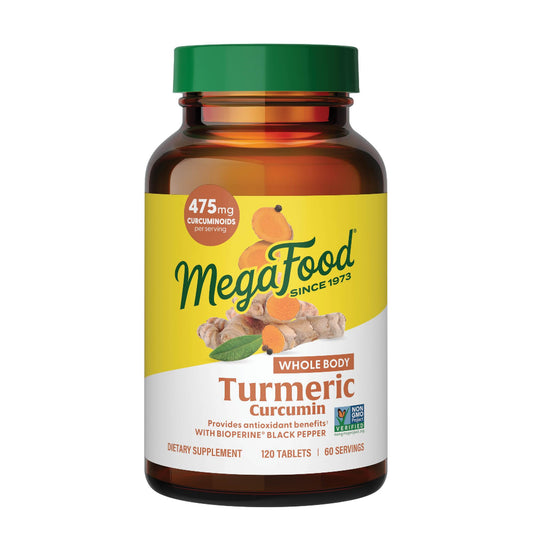 MegaFood Whole Body Turmeric Curcumin supplement bottle and packaging